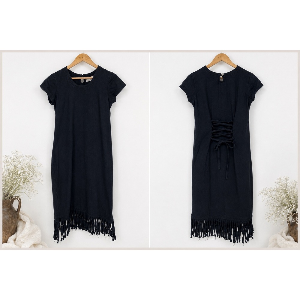 Southwest Canyon Denim Dress Women S Fringe Hem Corset Back Western Midi Cowgirl